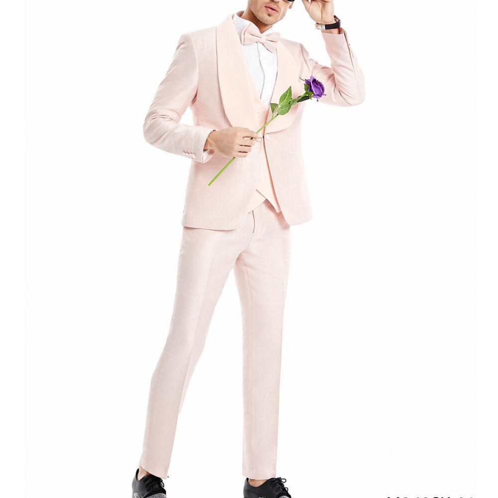 Blush Wide Shawl Lapel 3 Piece Skinny Fit Tazzio Men's Suit